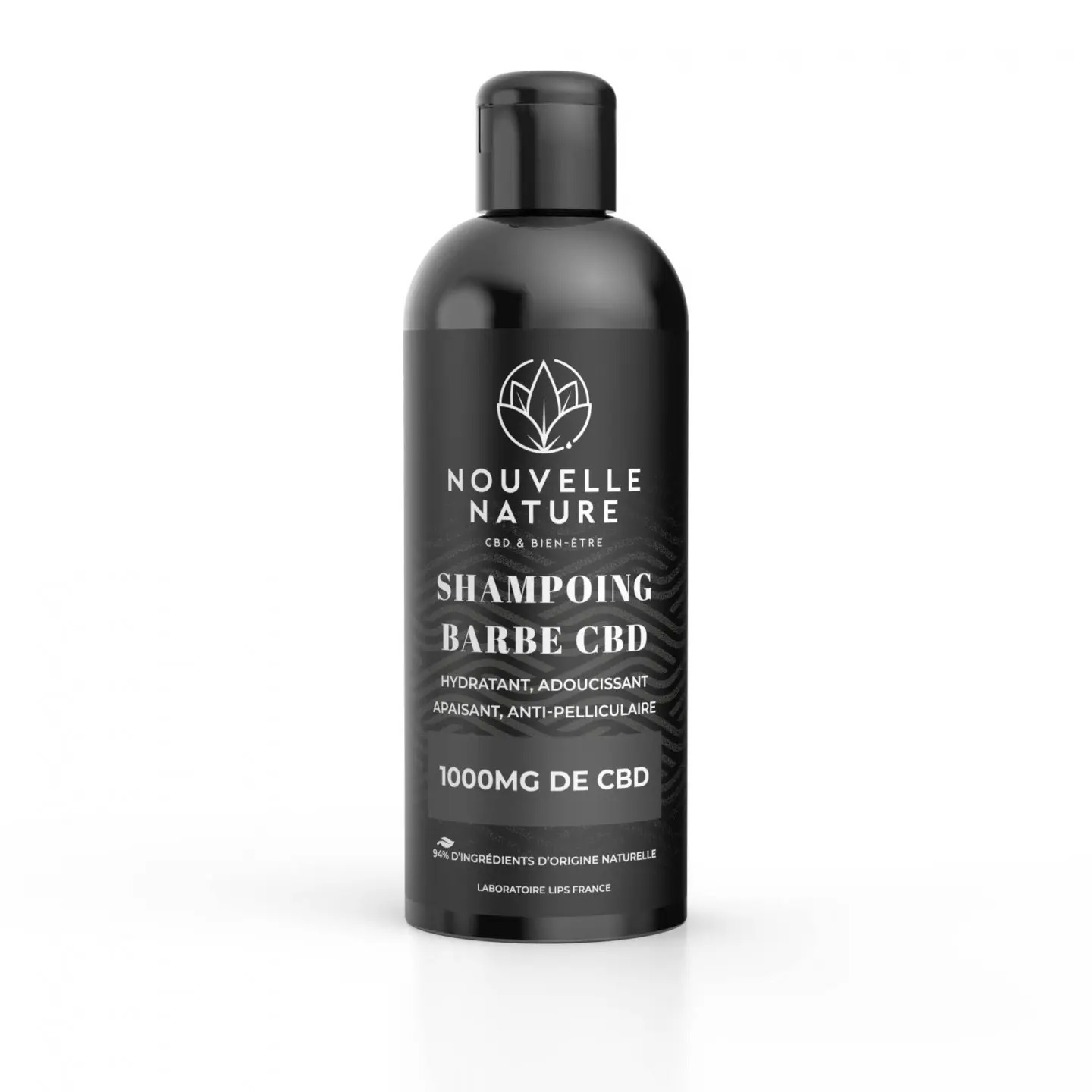 Tube de shampoing à barbe au CBD Nouvelle Nature, marque blanche.