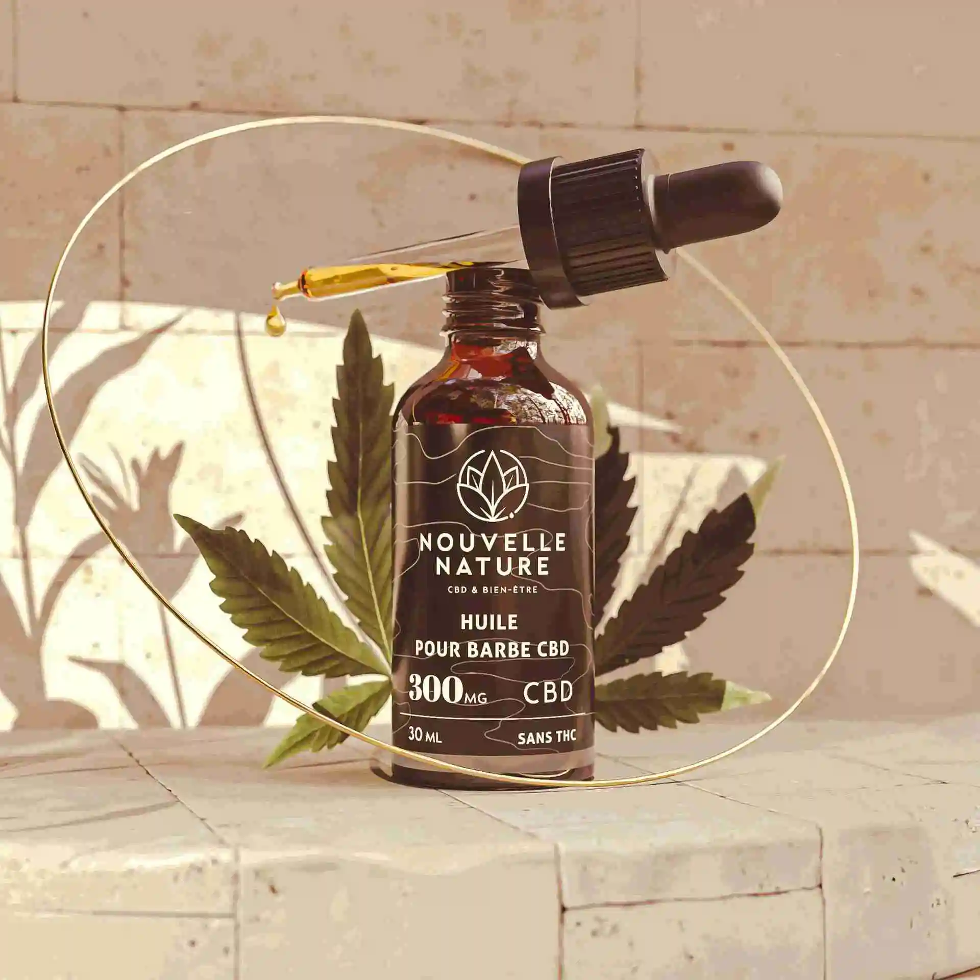 Flacon pipette huile barbe au CBD Nouvelle Nature, Labostark ISO 9001.